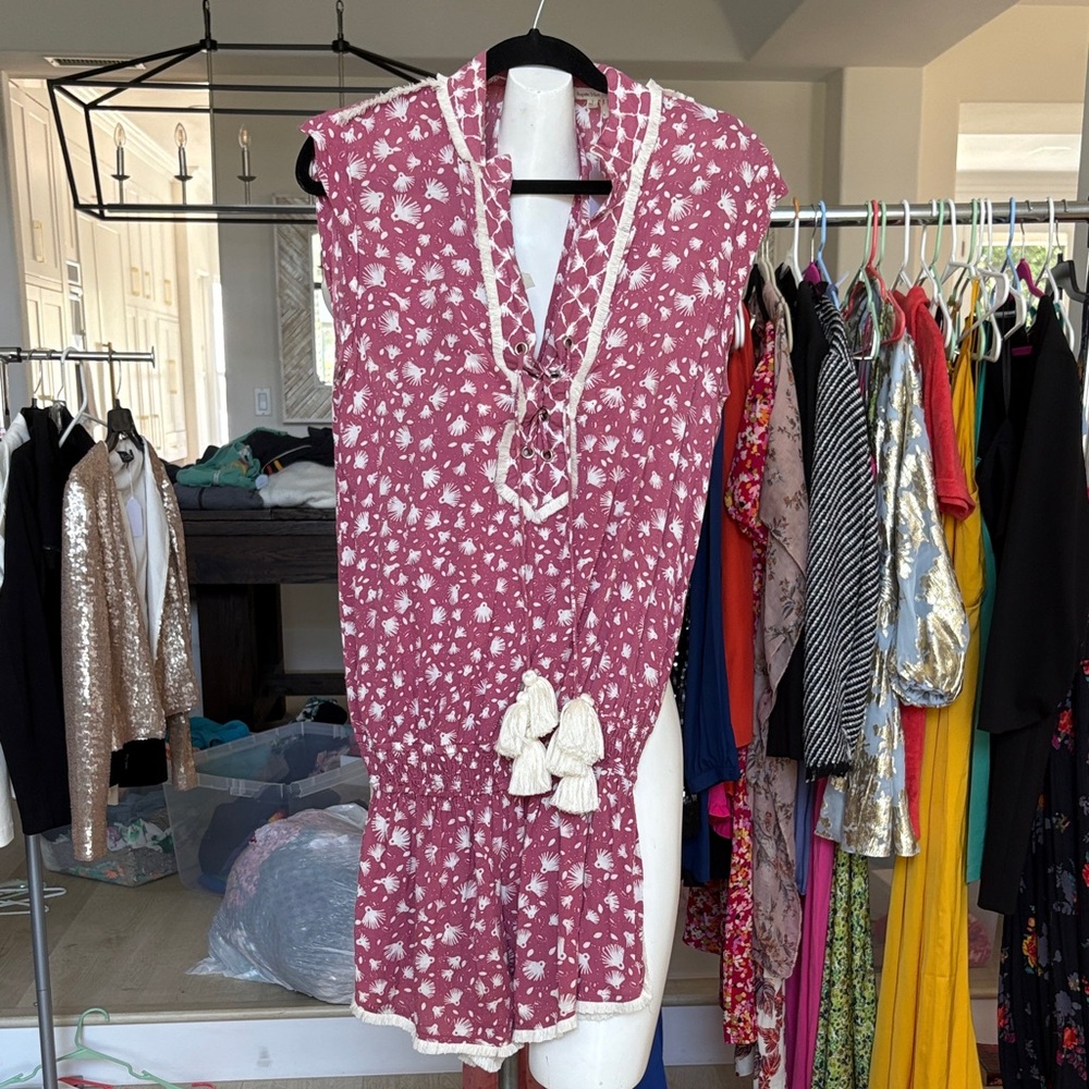 Poupette St Barth Mauve-Pink Floral Tassel Romper
